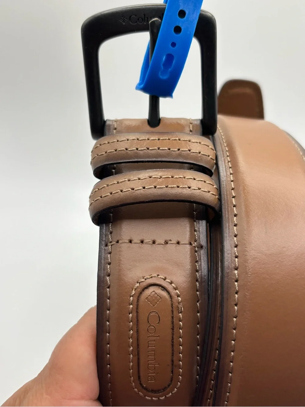 New Columbia Men's Tan Beige Light Brown Leather Belt Size 48 Stitching XXL